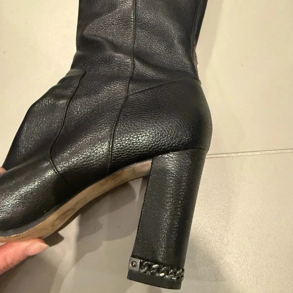 Black Leather  Knee High Heeled Boots, Michael Kors, Size 7 - Picture 9 of 10